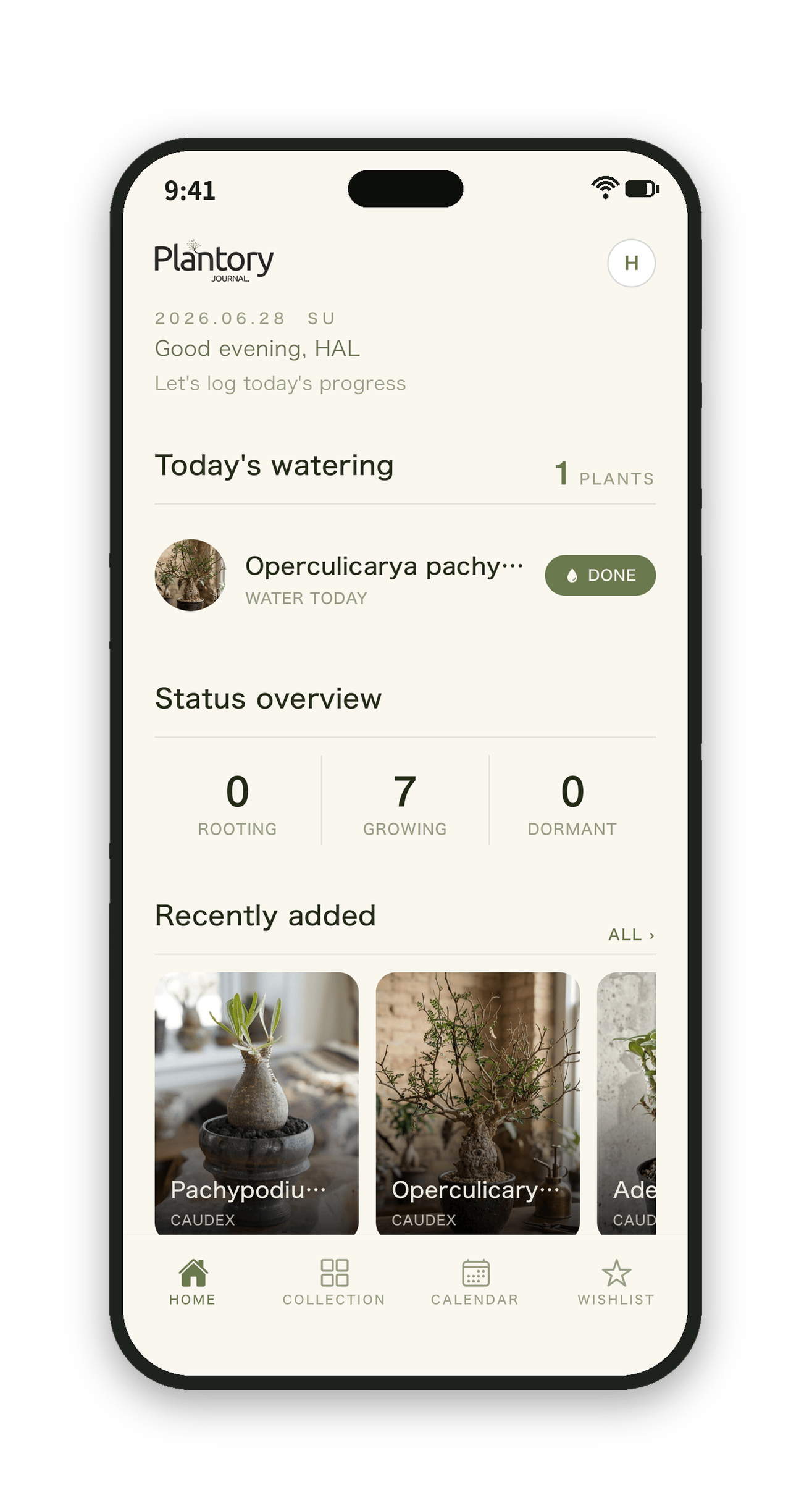 Plantory home screen